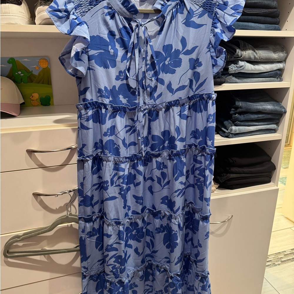 Shop The Mint Blue Floral Ruffle Dress Medium